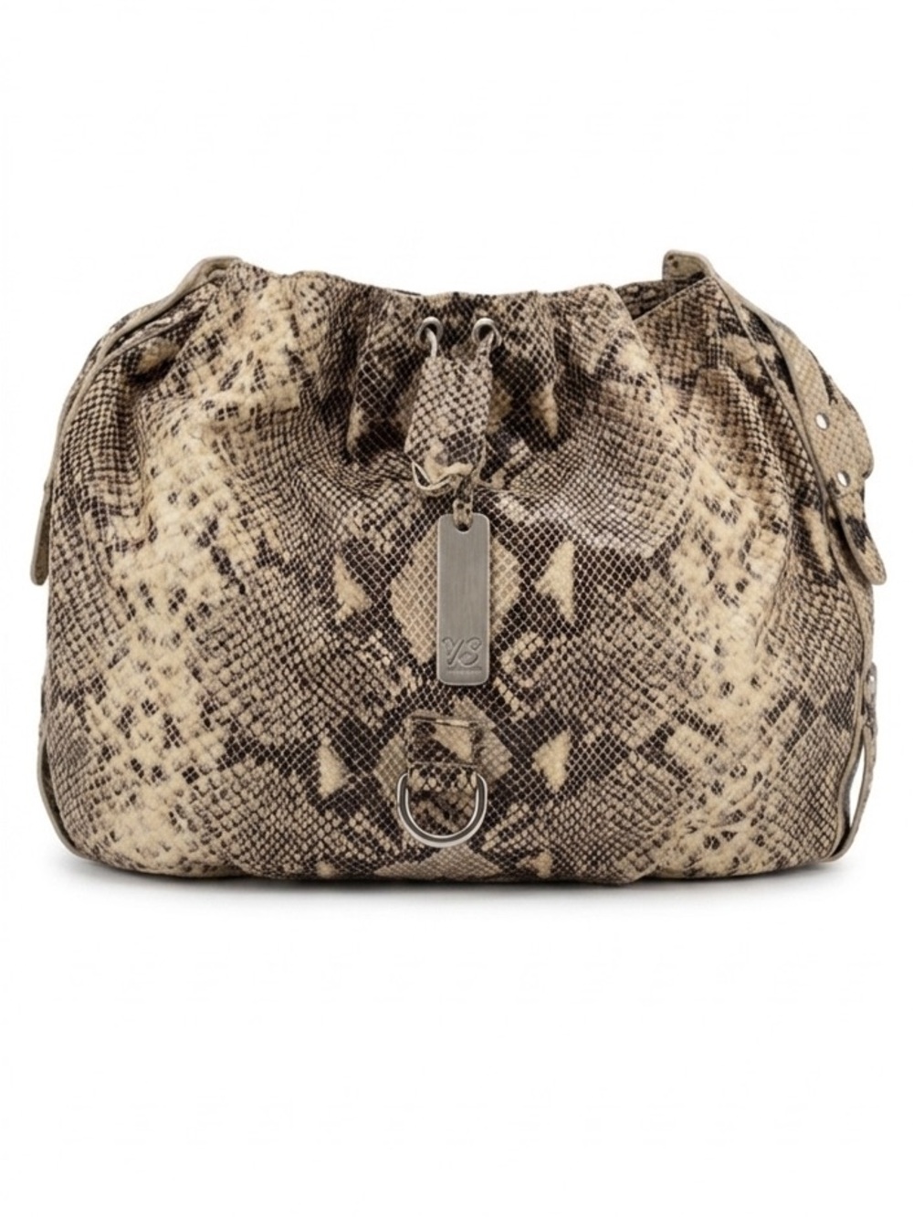 Botkier Beige and Brown Python-Print Drawstring Shoulder Bag